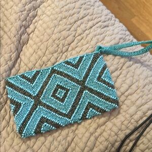 Geometric Beaded Clutch - Turquoise and Black